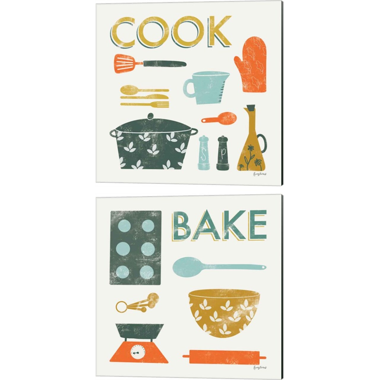 Retro Kitchen by Becky Thorns 14" x 14" Canvas Wall Art (Set of 2)